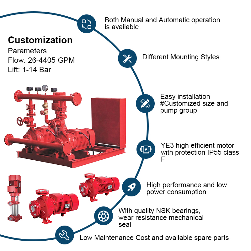 Pompă de incendiu EEJ cu seturi de pompe de incendiu cu aspirație centrifugă 500 GPM